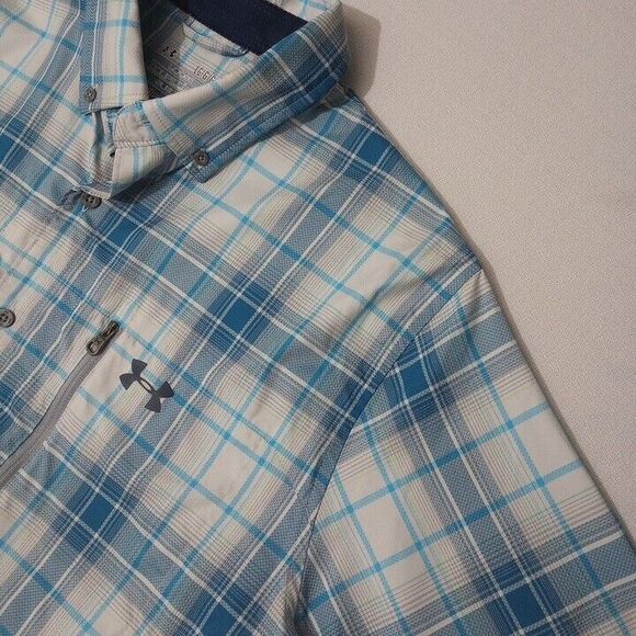 Under Armour Men's Large Shirt Heatgear Button Up Vented Short Sleeve Plaid - Picture 2 of 8